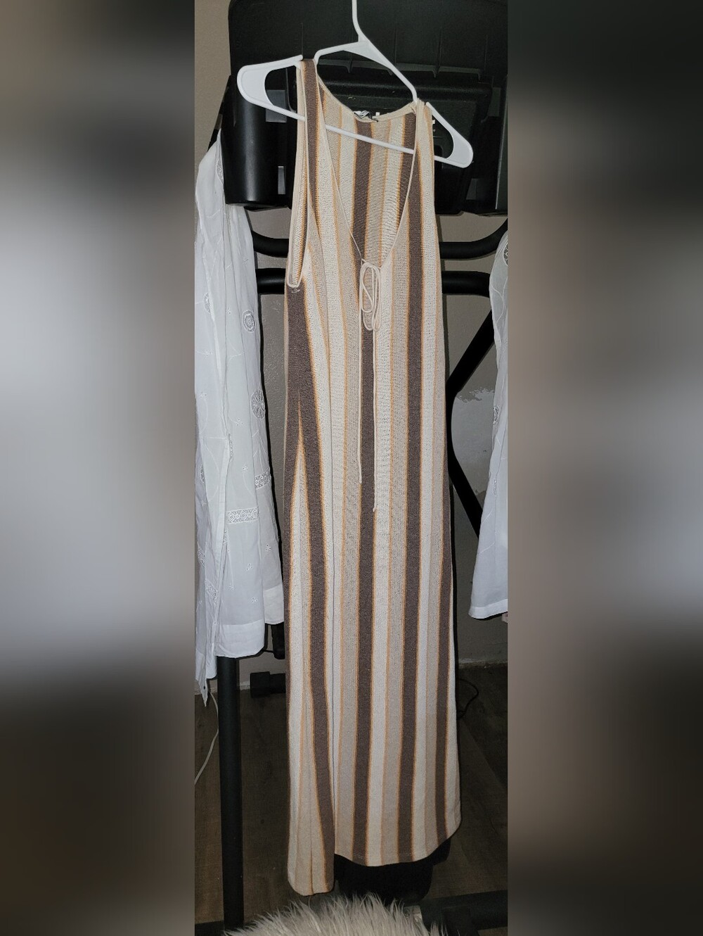 Zara Striped Knit Maxi Dress in Beige and Brown Sz Small
